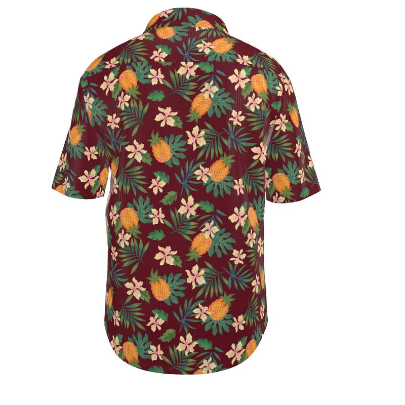 Pineapple Paradise Burgundy Men’s Button-Up Dress Shirt