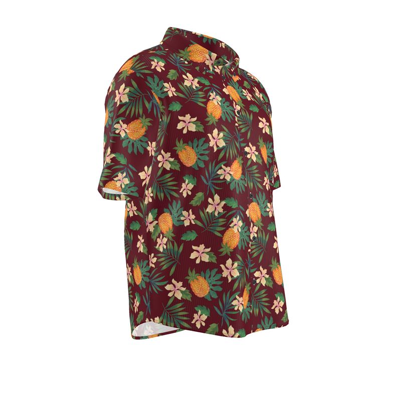 Pineapple Paradise Burgundy Men’s Button-Up Dress Shirt