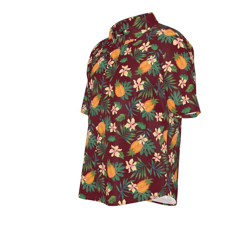 Pineapple Paradise Burgundy Men’s Button-Up Dress Shirt