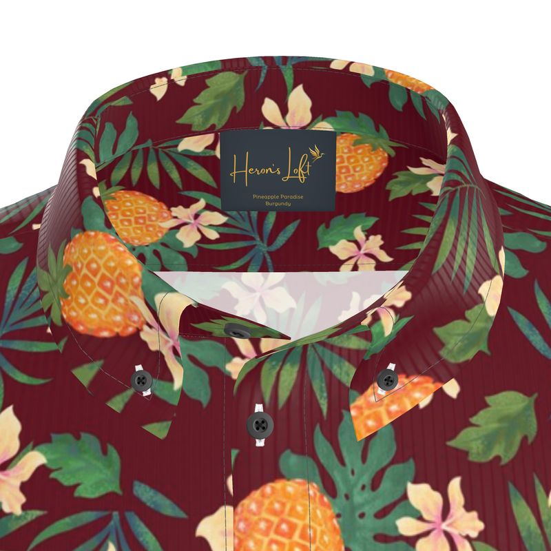 Pineapple Paradise Burgundy Men’s Button-Up Dress Shirt