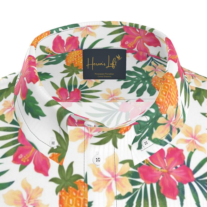 Pineapple Paradise Coral Dreams Men’s Button-Up Dress Shirt