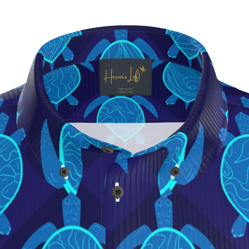 Topo Turtles Cobalt Tide Men’s Button-Up Dress Shirt