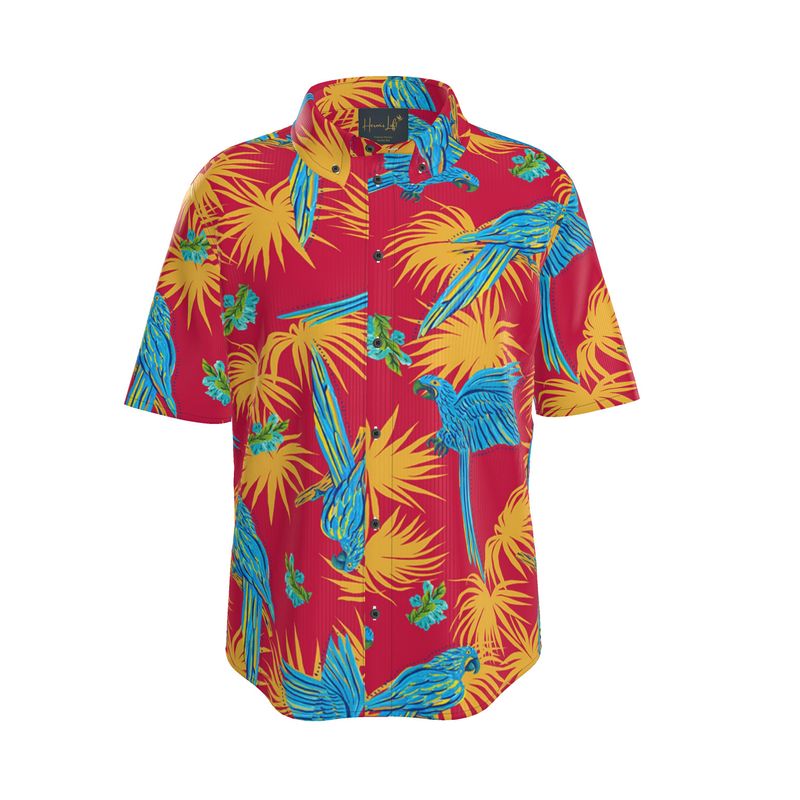 Tropical Macaw Samba Red Men’s Button-Up Dress Shirt