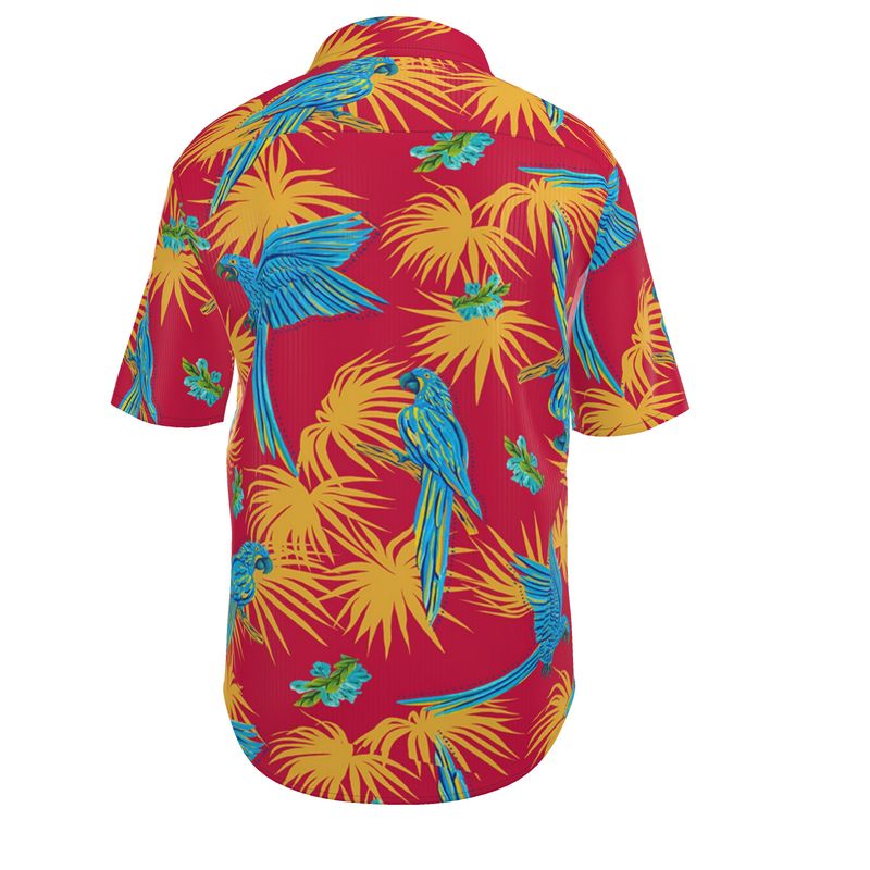 Tropical Macaw Samba Red Men’s Button-Up Dress Shirt