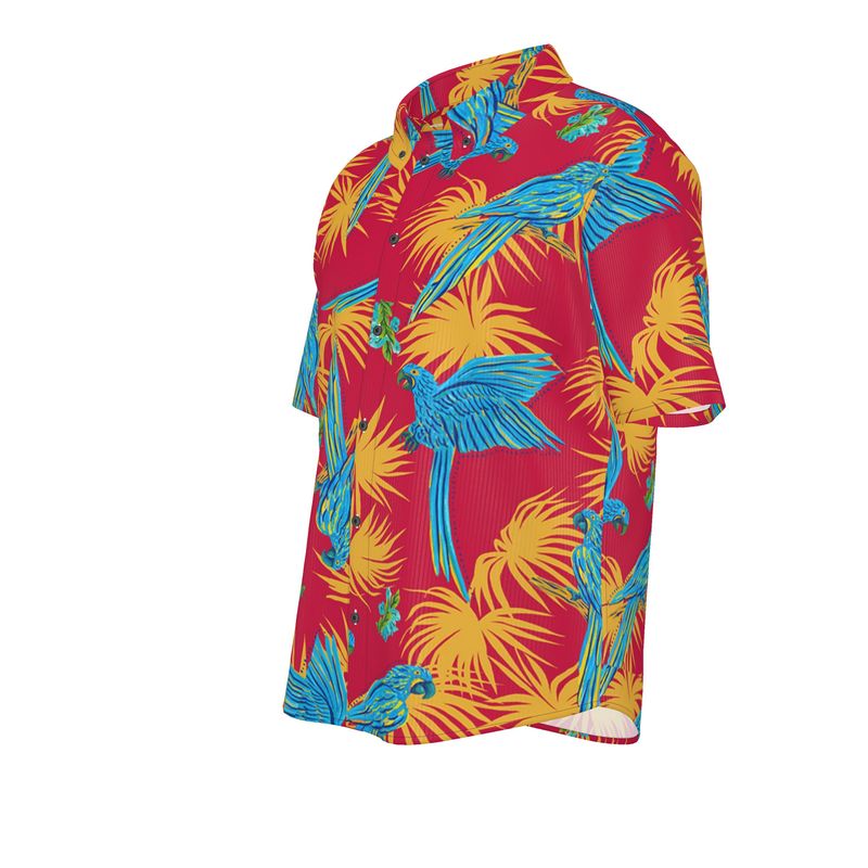 Tropical Macaw Samba Red Men’s Button-Up Dress Shirt