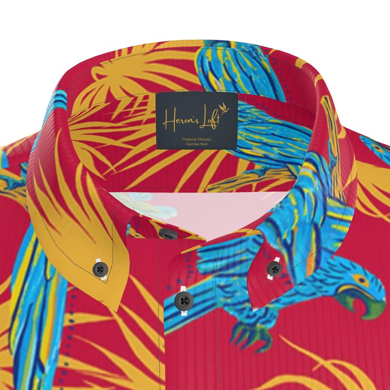 Tropical Macaw Samba Red Men’s Button-Up Dress Shirt