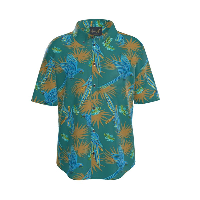 Tropical Macaw Palm Teal Men’s Button-Up Dress Shirt