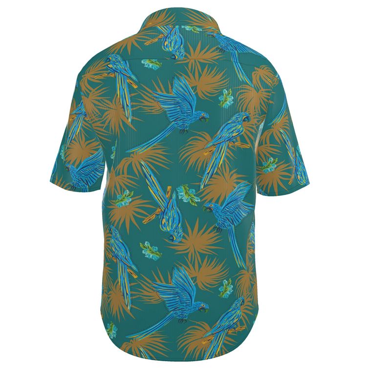 Tropical Macaw Palm Teal Men’s Button-Up Dress Shirt