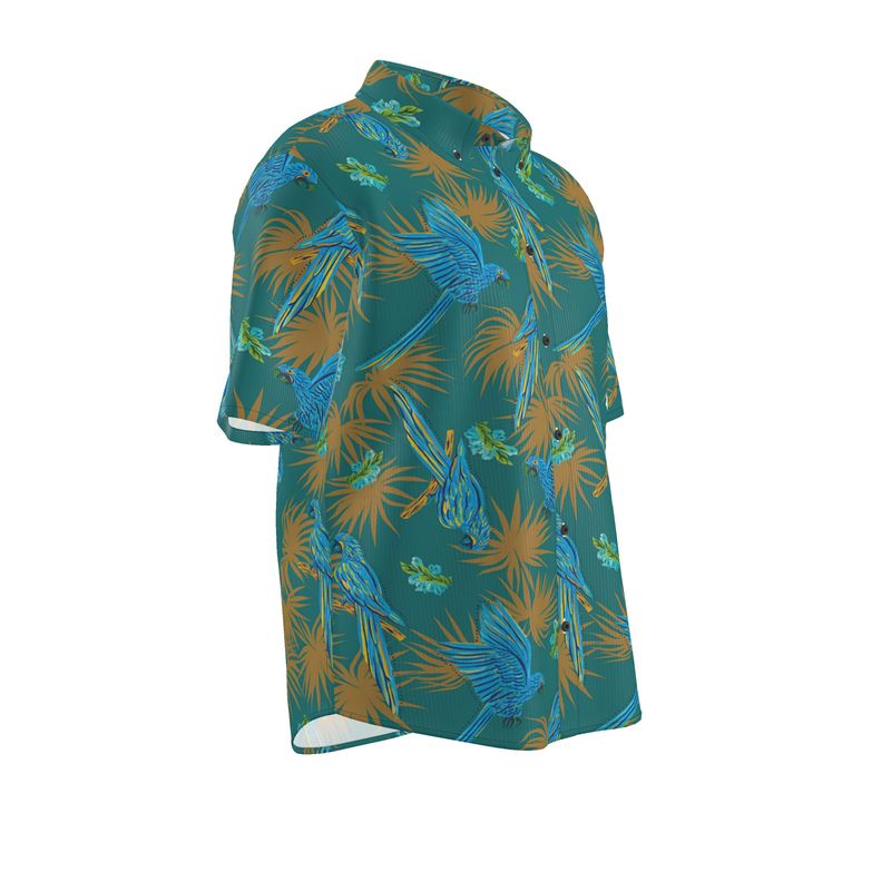 Tropical Macaw Palm Teal Men’s Button-Up Dress Shirt