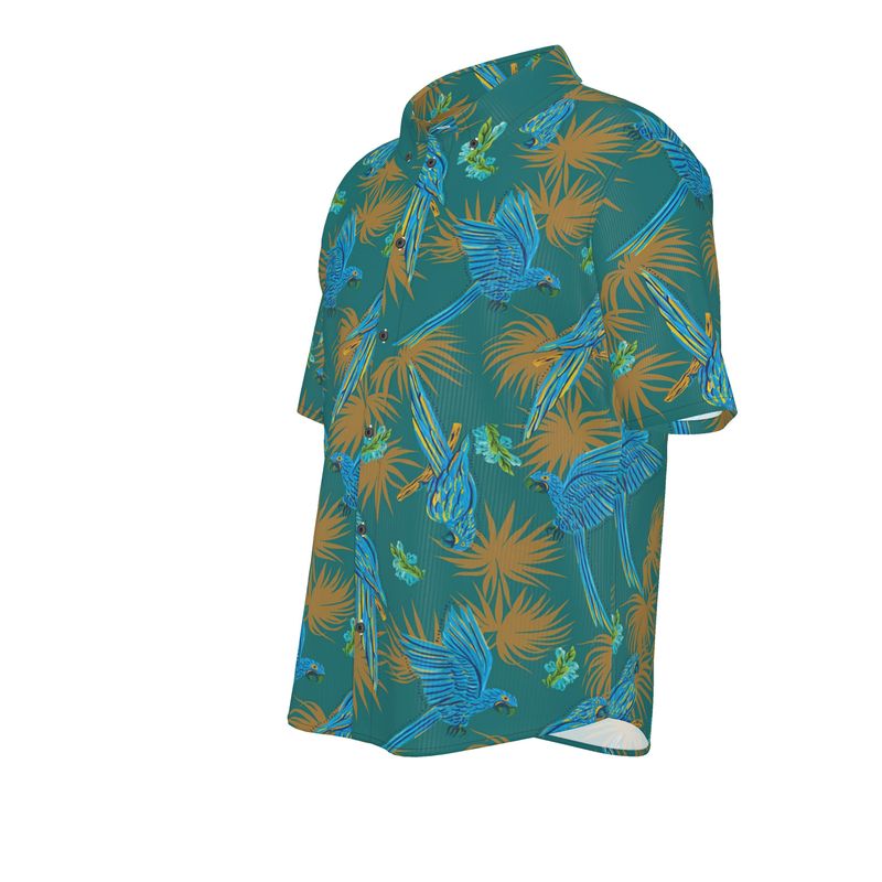 Tropical Macaw Palm Teal Men’s Button-Up Dress Shirt