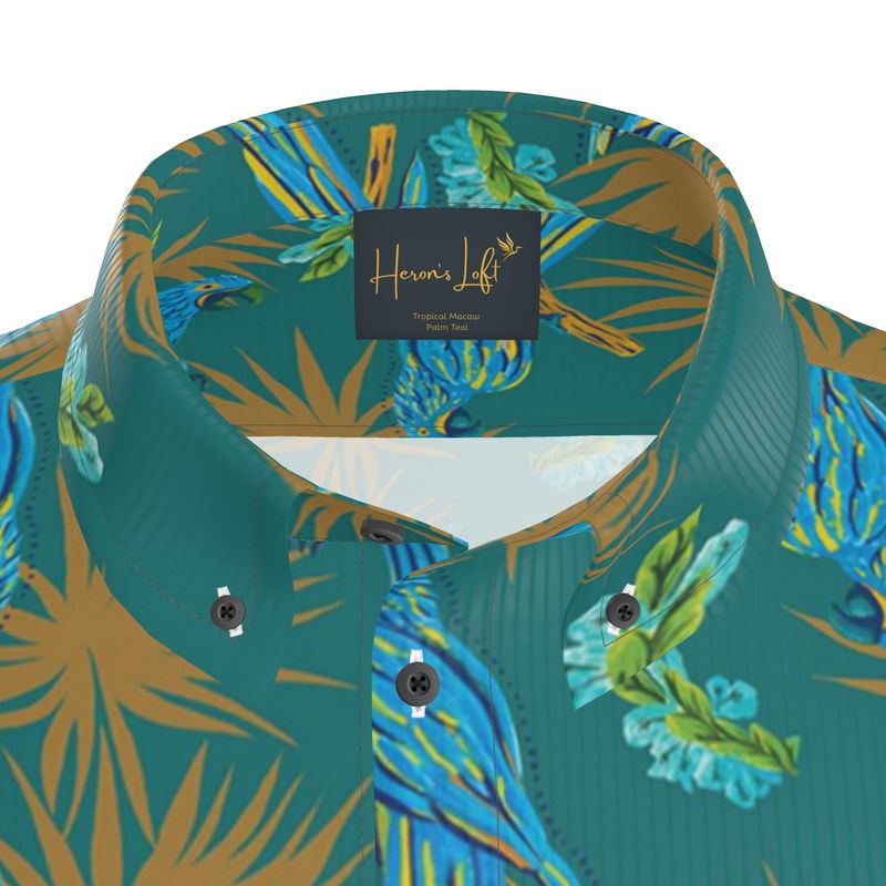 Tropical Macaw Palm Teal Men’s Button-Up Dress Shirt