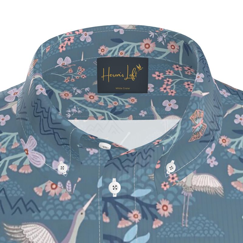 White Crane Men’s Button-Up Dress Shirt