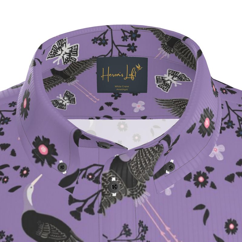 White Crane Amethyst Men’s Button-Up Dress Shirt