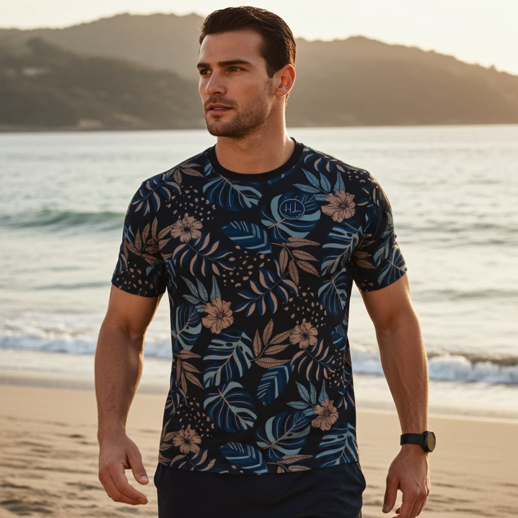 Men's Athletic Crew Neck T-Shirt - Midnight Monstera