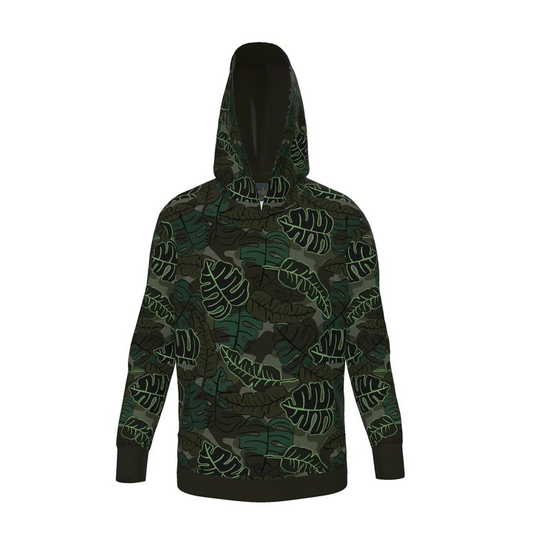 Women's Premium Hoodie — Camo Leaves Sage Noir