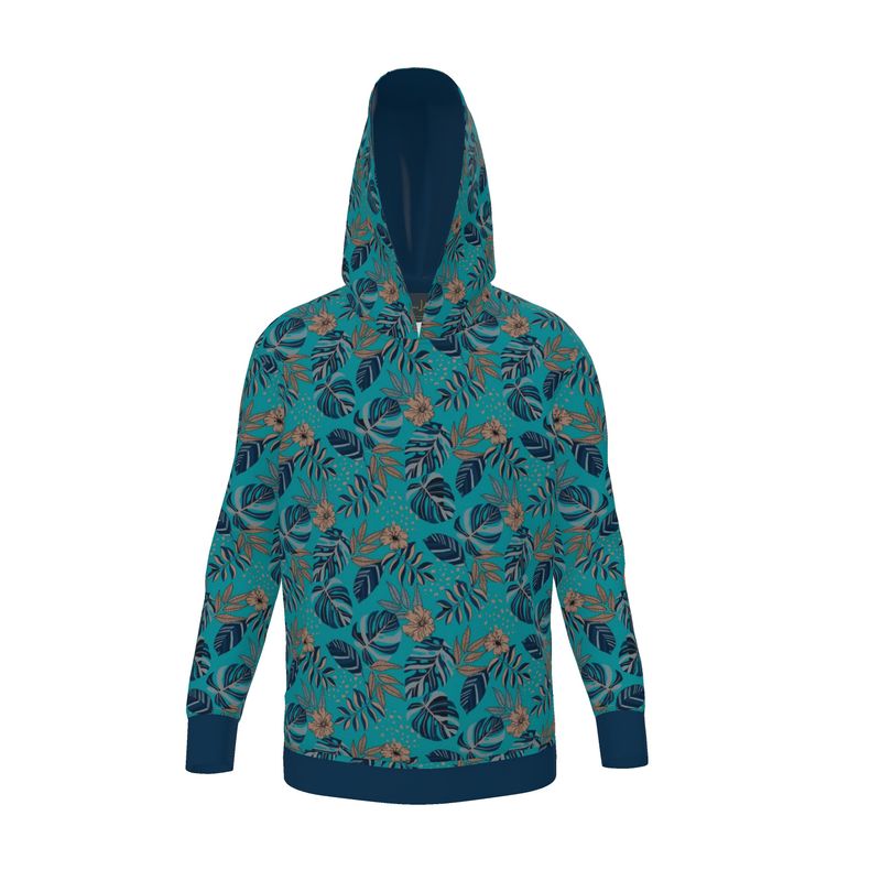 Women's Premium Hoodie — Midnight Monstera Cyan Noir