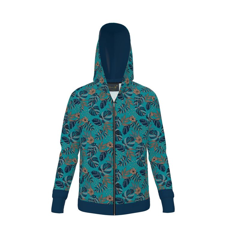 Women's Premium Hoodie — Midnight Monstera Cyan Noir