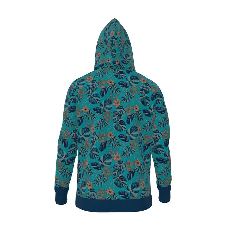 Women's Premium Hoodie — Midnight Monstera Cyan Noir