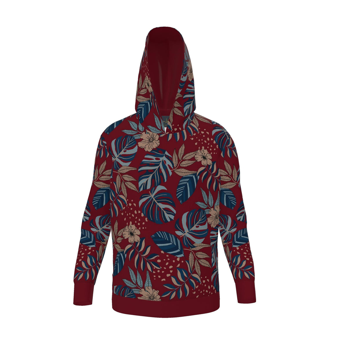 Women's Pullover Hoodie — Midnight Monstera Ruby Red