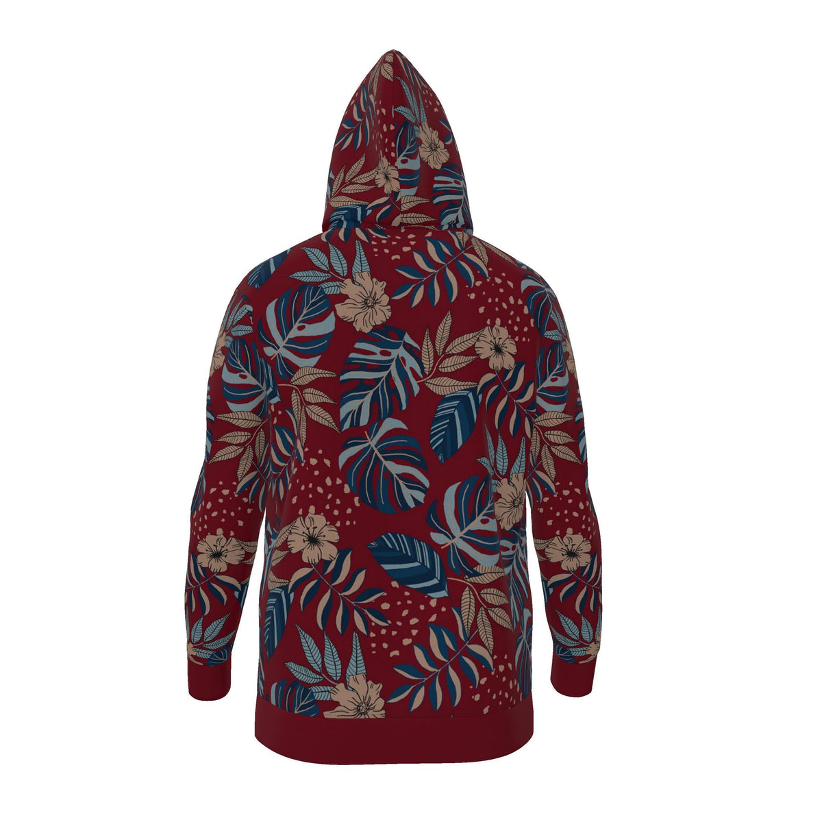 Women's Pullover Hoodie — Midnight Monstera Ruby Red
