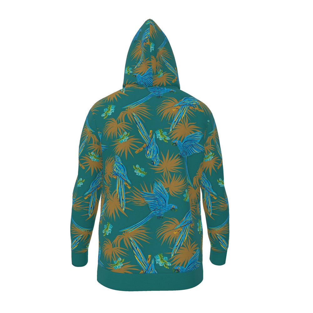 Women's Pullover Hoodie — Tropical Macaw Palm Teal