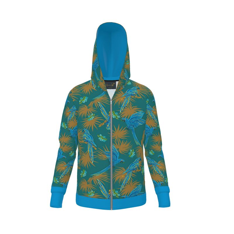 Women's Premium Hoodie — Tropical Macaw Palm Teal