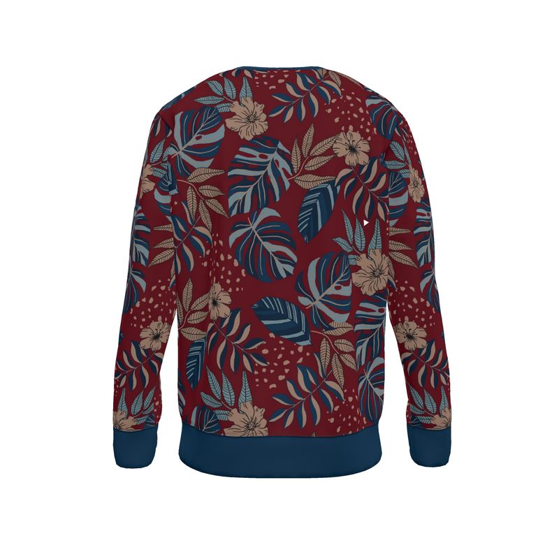 Women's Sweater — Midnight Monstera Ruby Red