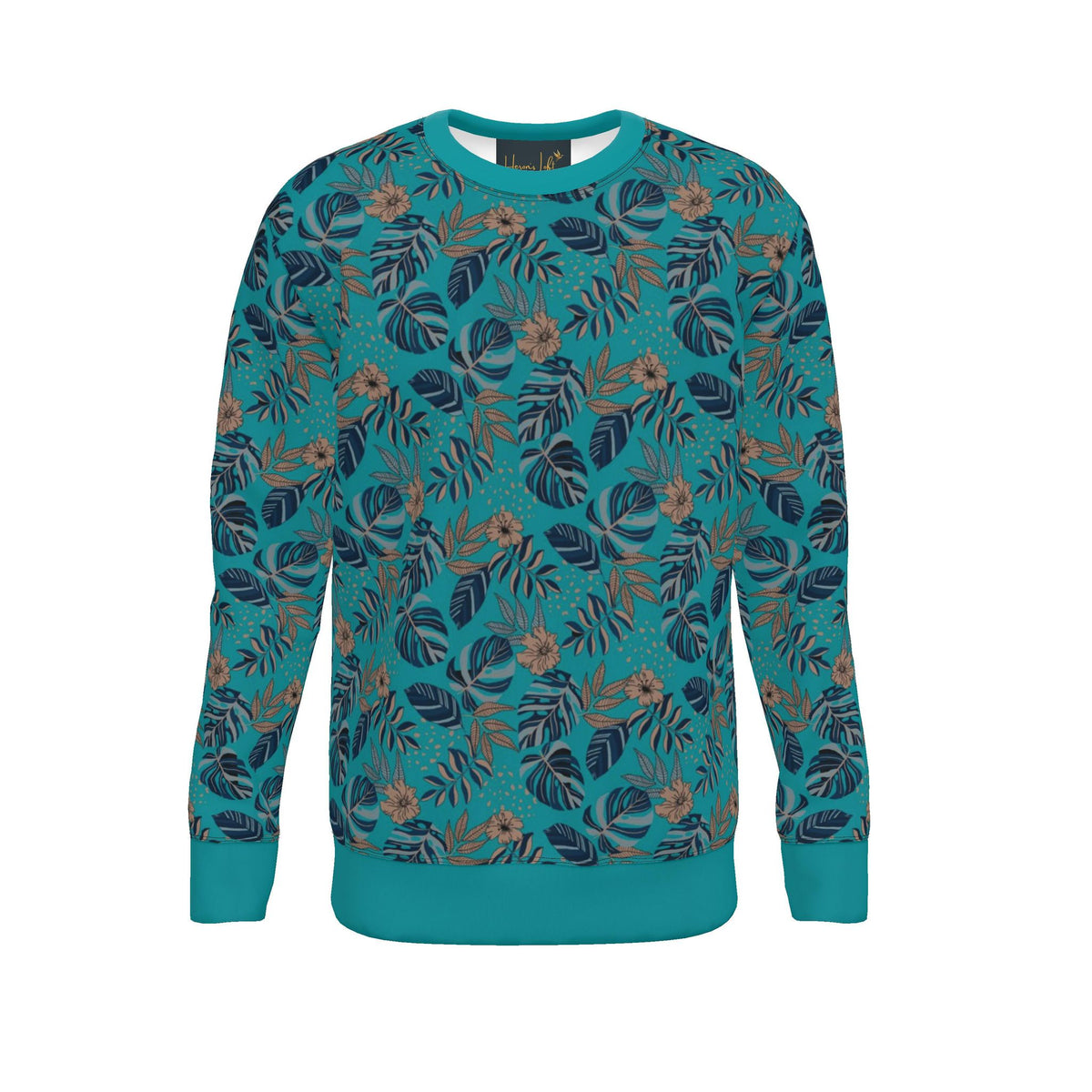 Women's Sweater — Midnight Monstera Cyan Noir