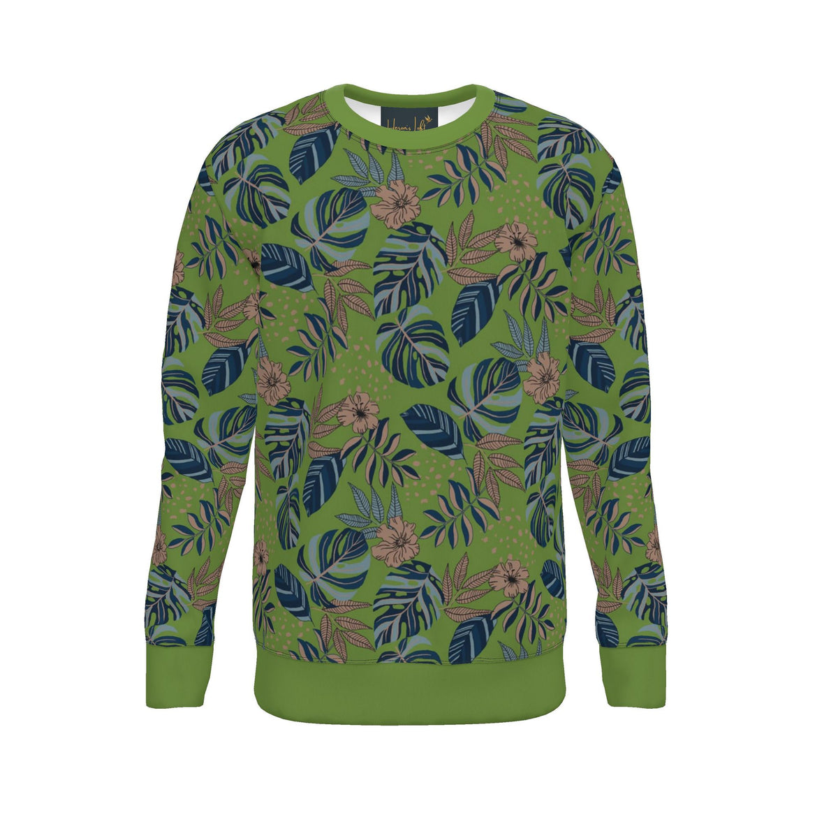 Women's Sweater — Midnight Monstera Olive Velour