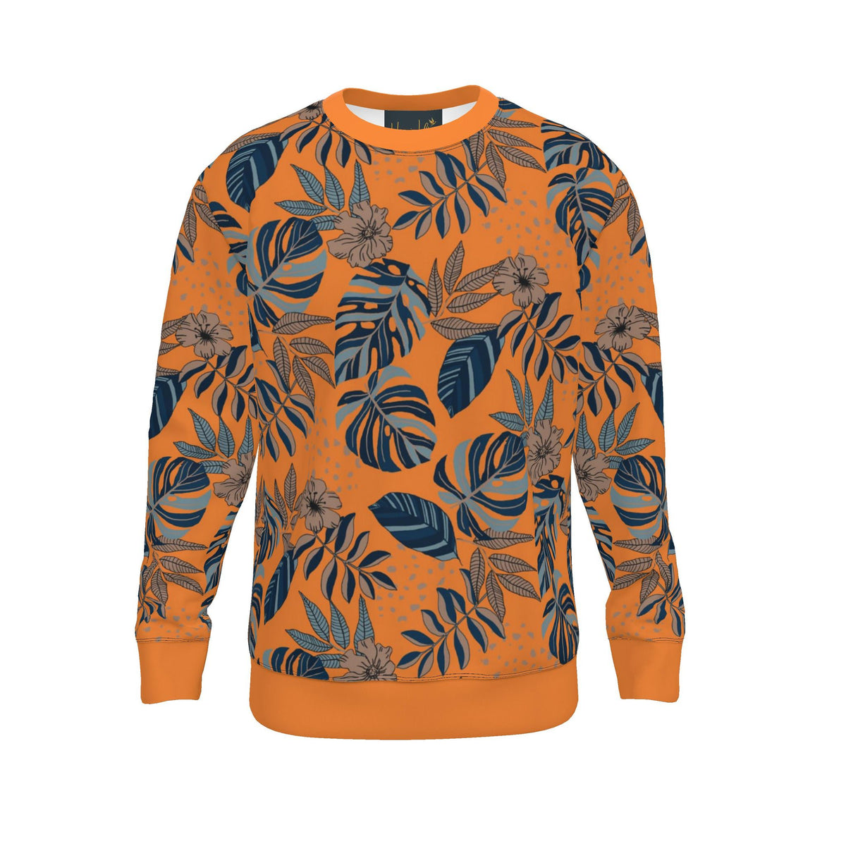 Women's Sweater — Midnight Monstera Cadmium Orange