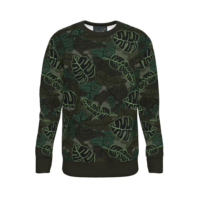Men's Sweater — Camo Leaves Sage Noir
