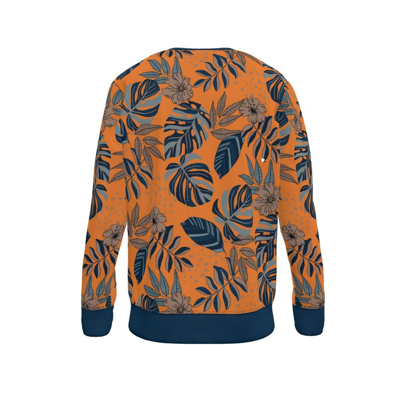 Men's Sweater — Midnight Monstera Cadmium Orange