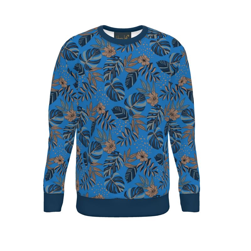 Men's Sweater — Midnight Monstera Azure Blue