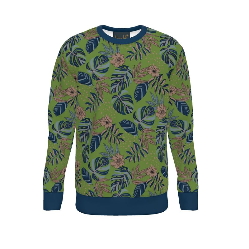 Men's Sweater — Midnight Monstera Olive Velour