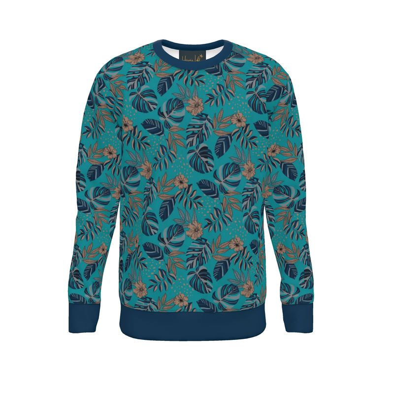 Men's Sweater — Midnight Monstera Cyan Noir