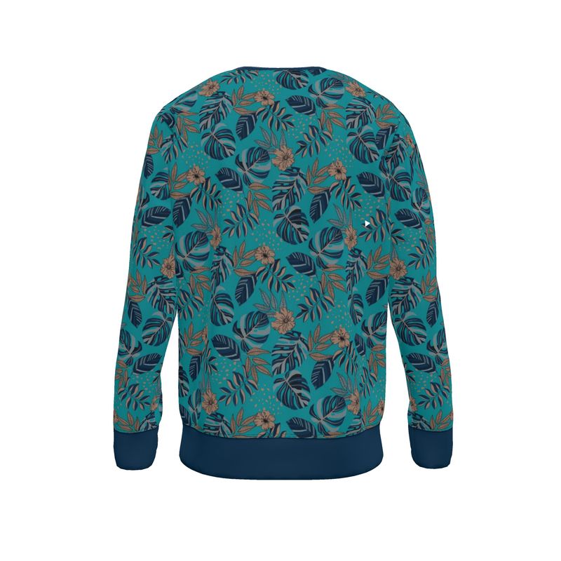 Men's Sweater — Midnight Monstera Cyan Noir