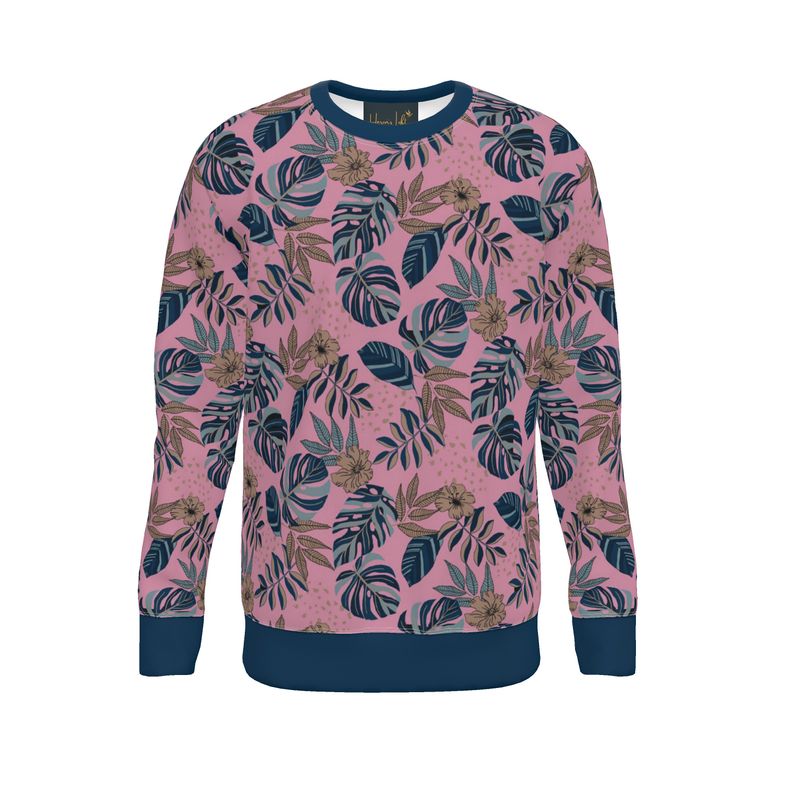Men's Sweater — Midnight Monstera Lunaria Rose