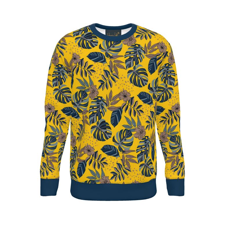 Men's Sweater — Midnight Monstera Honey Gold