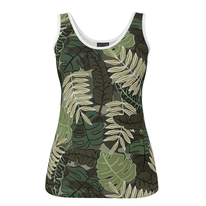 Women's Tank Top — White Trim — Camo Leaves