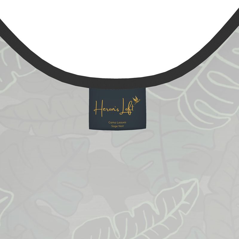 Women's Tank Top — Black Trim — Camo Leaves Sage Noir
