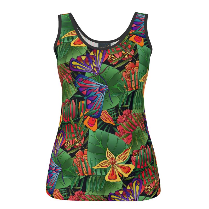 Women's Tank Top — Black Trim — Jungle Flower