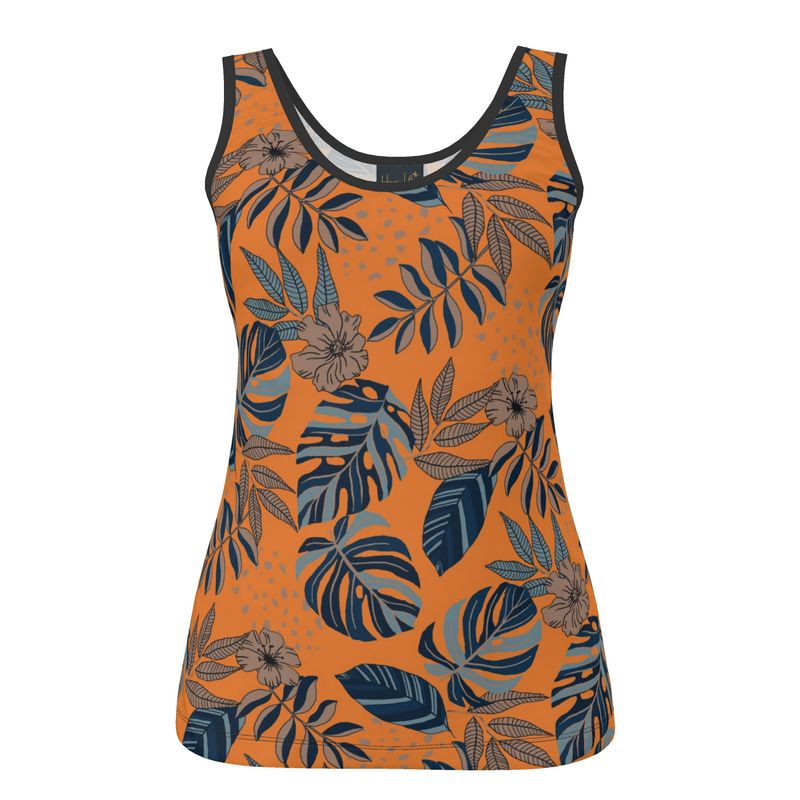 Women's Tank Top — Midnight Monstera — Cadmium Orange