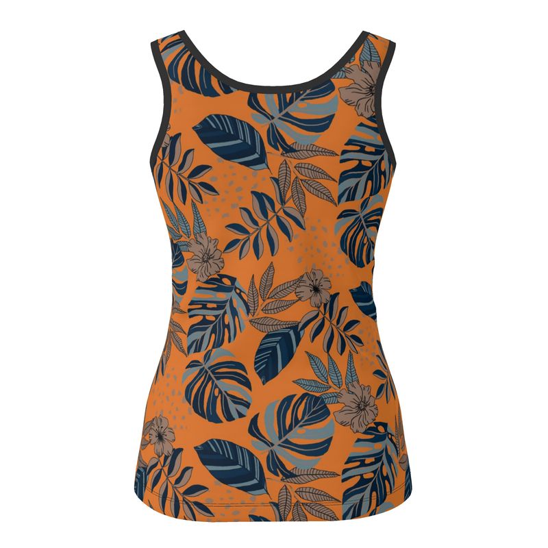 Women's Tank Top — Midnight Monstera — Cadmium Orange