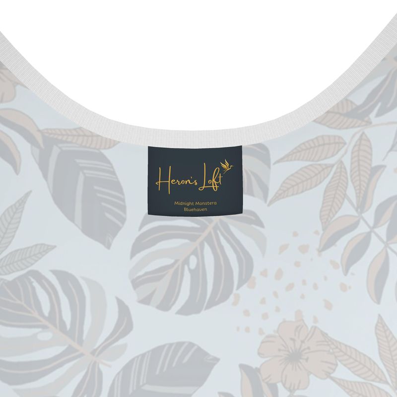 Women's Tank Top — White Trim — Midnight Monstera Bluehaven