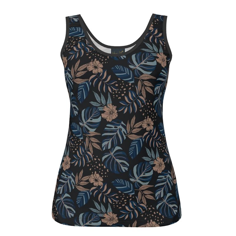 Women's Tank Top — Black Trim — Midnight Monstera
