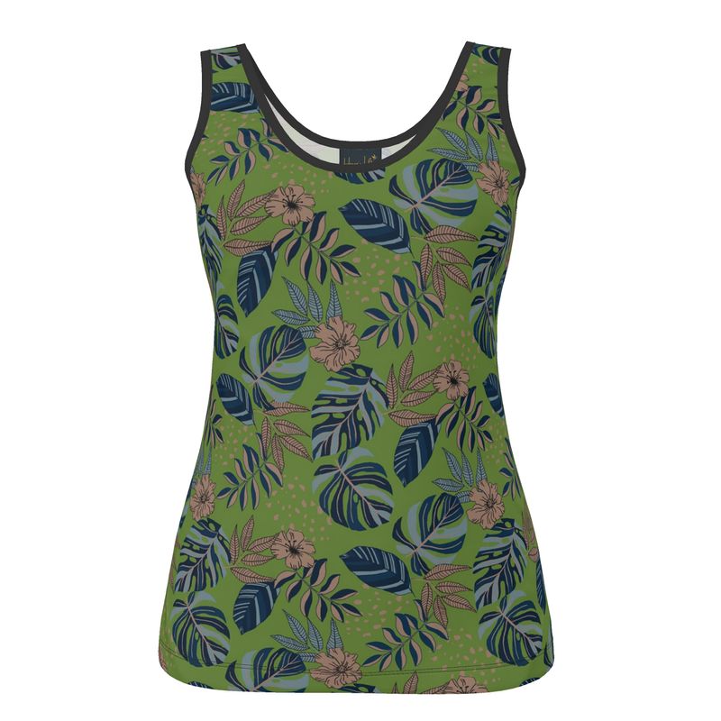 Women's Tank Top — Black Trim — Olive Velour