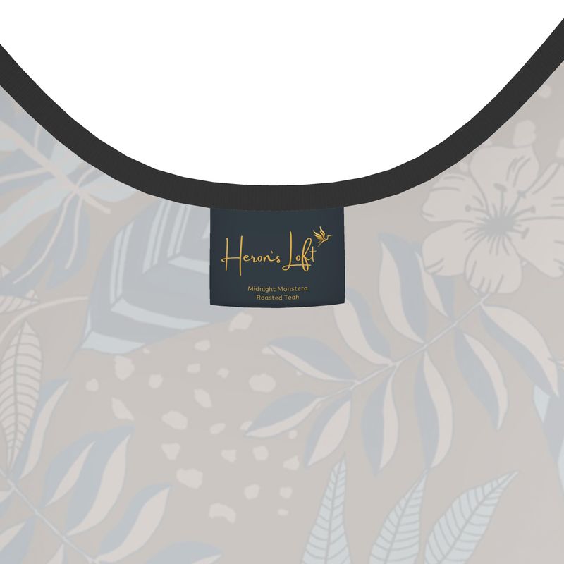 Women's Tank Top — Black Trim — Midnight Monstera Roasted Teak