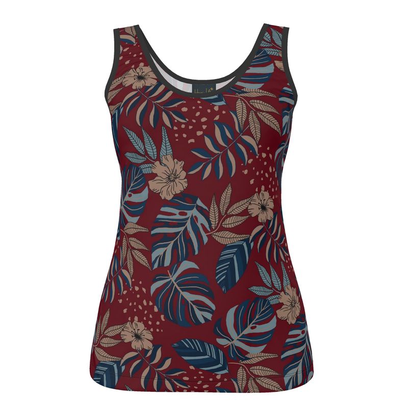 Women's Tank Top — Midnight Monstera Ruby Red