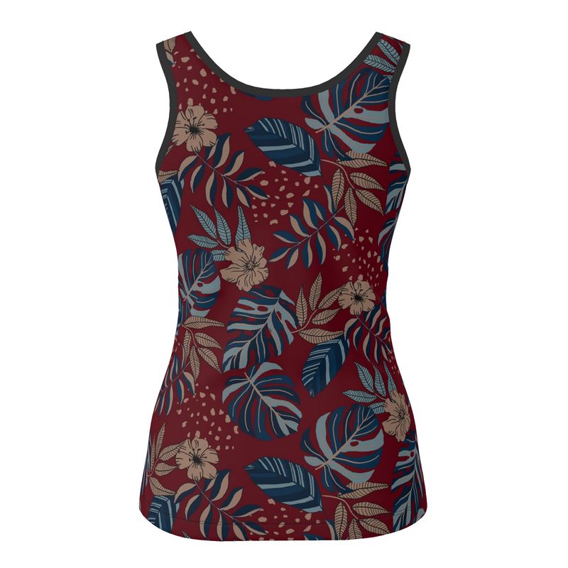 Women's Tank Top — Midnight Monstera Ruby Red