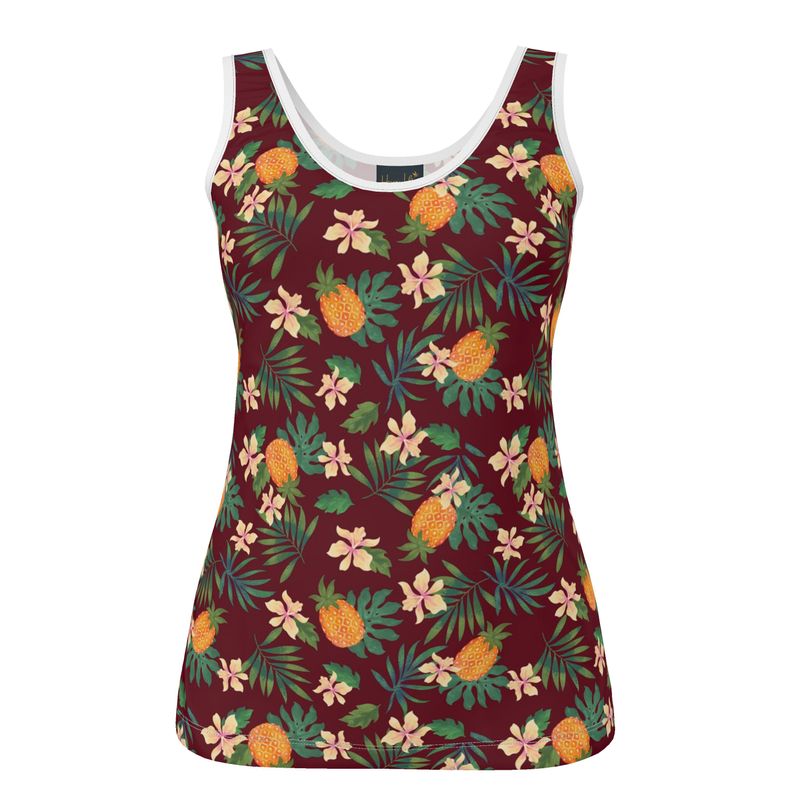 Women's Tank Top — White Trim — Pineapple Paradise Burgundy